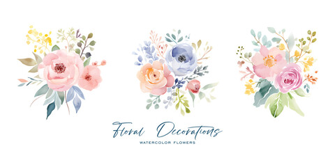 An elegant and beautiful watercolor flower is very suitable for wedding decoration purposes or as a wedding invitation element - obrazy, fototapety, plakaty