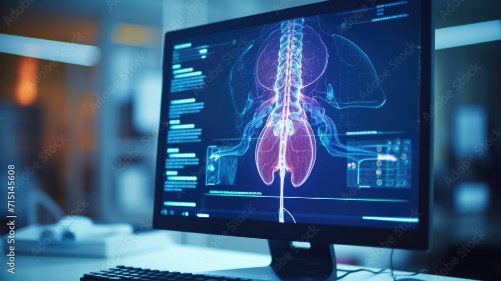 Aufkleber macro view of a patients anatomy displayed on a computer screen, as captured and analyzed by aiassis