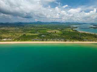 Aerial view drone shot of Tropical sea in Phuket thailand,Beautiful sea beach background