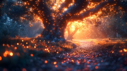 wallpaper of an illuminated tree. fire in the forest