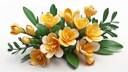 Bouquet of freesia flower plant with leaves isolated on white background. 3D rendering. valentine's day, wedding day created with generative ai	
