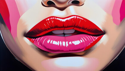 painting abstract art of female pink red lips mouth created with generative ai	