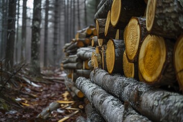 Stack of Logs in a Forest Clearing