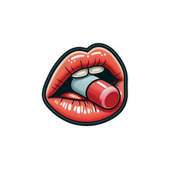 Embroidered patch badge on lip vector ilustration 
