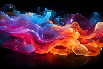 Obraz premium Colorful Liquid and Smoke Floating on Dark Background. Neon Smoke Wallpaper. Scattered Color Spectrum