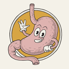 cartoon happy stomatch with retro style