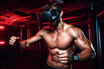 Man in VR Glasses at Gym, Immersive Fitness Concept