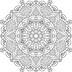 Mandala for coloring book page for kids and adults. Patterned Design Element. Zentangle style