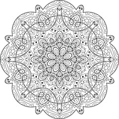 Mandala for coloring book page for kids and adults. Patterned Design Element. Zentangle style