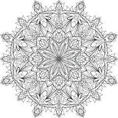 Mandala for coloring book page for kids and adults. Patterned Design Element. Zentangle style