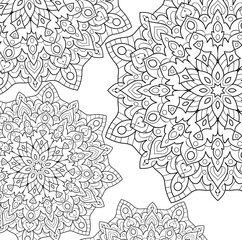 Mandala for coloring book page for kids and adults. Patterned Design Element. Zentangle style