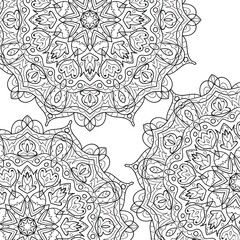 Mandala for coloring book page for kids and adults. Patterned Design Element. Zentangle style