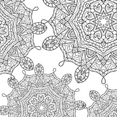 Fototapeta na wymiar Mandala for coloring book page for kids and adults. Patterned Design Element. Zentangle style