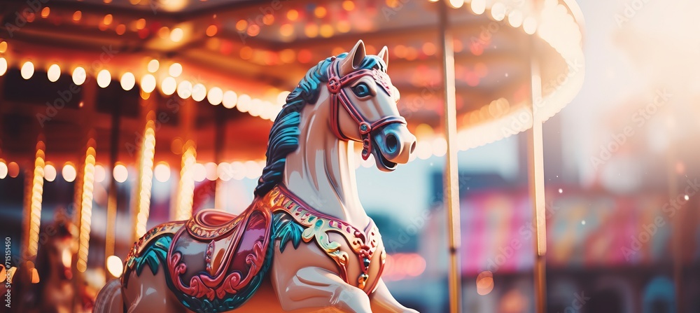 Aufkleber vibrant carousel in motion close up of colorful carousel with lively details under dynamic lighting