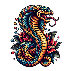 Cobra Tattoo Illustration Art On A Transparent Background Generative AI.