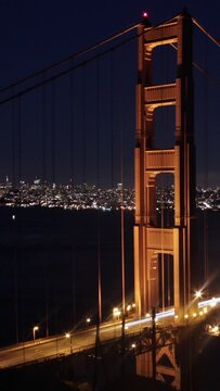 golden gate bridge sunset to night time lapse. Vertical design in 9:16 ratio for smartphone and social media