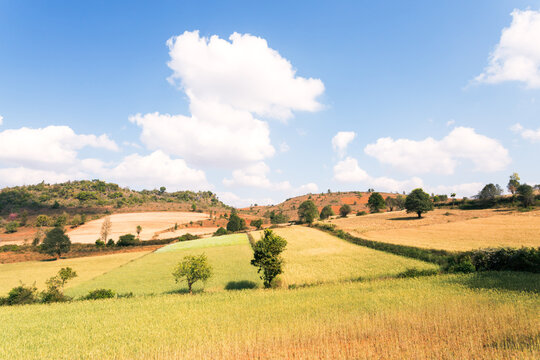 Valley on a sunny day, asian landscape, Shan state, Myanmar