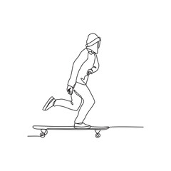 One continuous line drawing of a people playing skateboarding at the skate park arena vector illustration. Skateboard sport activity illustration in simple linear style vector concept continuous line.