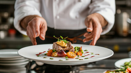 Obraz na płótnie Canvas A delicious chef's plate prepared for presentation