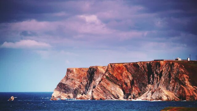 Asturias coastal view and Cape Penas high cliffs. Sea landscape in north Spain.