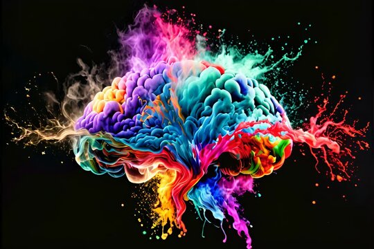 Human Brain Ethereal Mindscapes: A Vibrant Symphony of Ideas Unveiled in Colorful Rainbow Smoke.