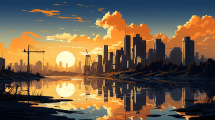 Cityscapes at Twilight: Captivating Skyline Views and Urban Panoramas by the Water, generative AI