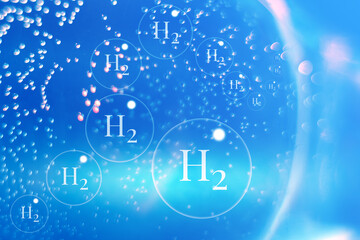 Illustratives Bild mit Wasserstoff-Bläschen vor blauem Hintergrund am 22.01.2024. Die visuelle...
