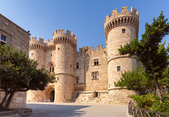 Fototapeta na wymiar Old stone city wall in the city of Rhodes.