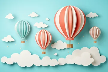 Papier Peint photo Lavable Montgolfière Hot air balloons sun and clouds made in realistic paper