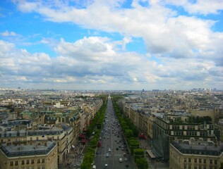 Panoramic view of Paris cityscape under the blue sky in Paris, France