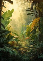 Vivid Tropical Foliage in Light Green and Yellow - obrazy, fototapety, plakaty