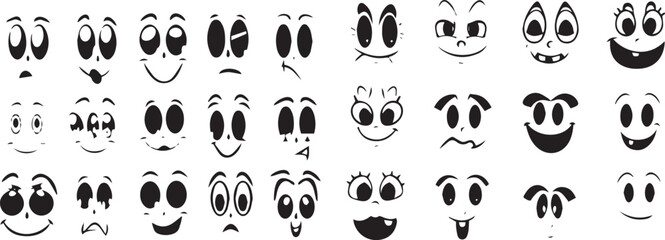Different Funny Silhouette Emoji Face on white board vector illustration
