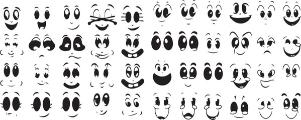 Fototapeta na wymiar Black and white smile face silhouette vector collection. silhouette Happy Emoji Eye Vector illustration
