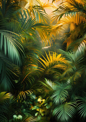 Fototapeta na wymiar Artistic Tropical Foliage in Light Green and Yellow Hues