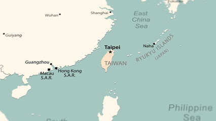 Taiwan on the world map.