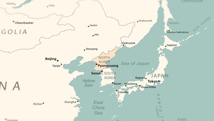 North Korea on the world map.