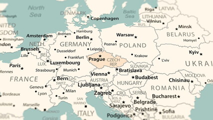 Czech Republic on the world map. - obrazy, fototapety, plakaty
