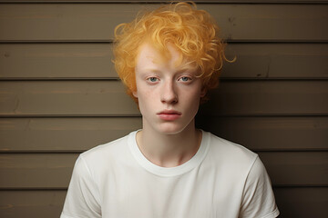 Portrait of a man with red hair and pale Albino skin