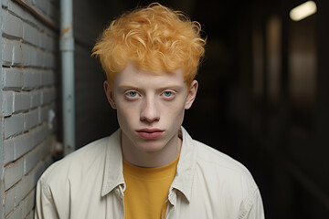 Portrait of a man with red hair and pale Albino skin