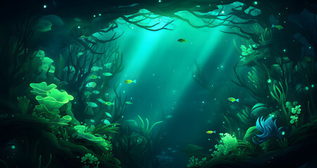an underwater scene with plants and fish