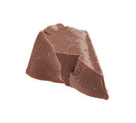 Piece of tasty milk chocolate isolated on white