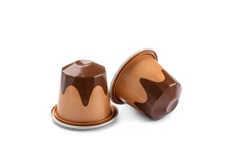 Two plastic coffee capsules isolated on white