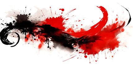 Splashes of Black and Red Paint. Japanese Abstract Painting.