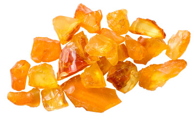 Crushed amber isolated on white background