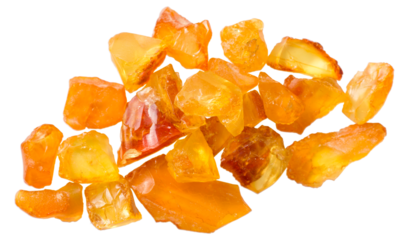 Crushed amber isolated on white background