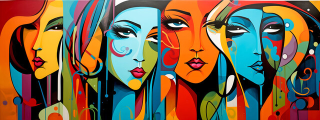 Graffiti Colorful Women - Cubism