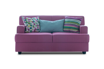 pink couch with colorful pillows