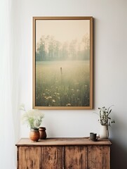 Gentle Morning Meadow Mists Art Print: Vintage Meadow View Wall Decor