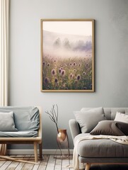 Majestic Morn: Vintage Meadow Print | Gentle Morning Meadow Mists Landscape Wall Art