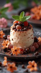Elegant Panna Cotta with Berries and Coffee Beans